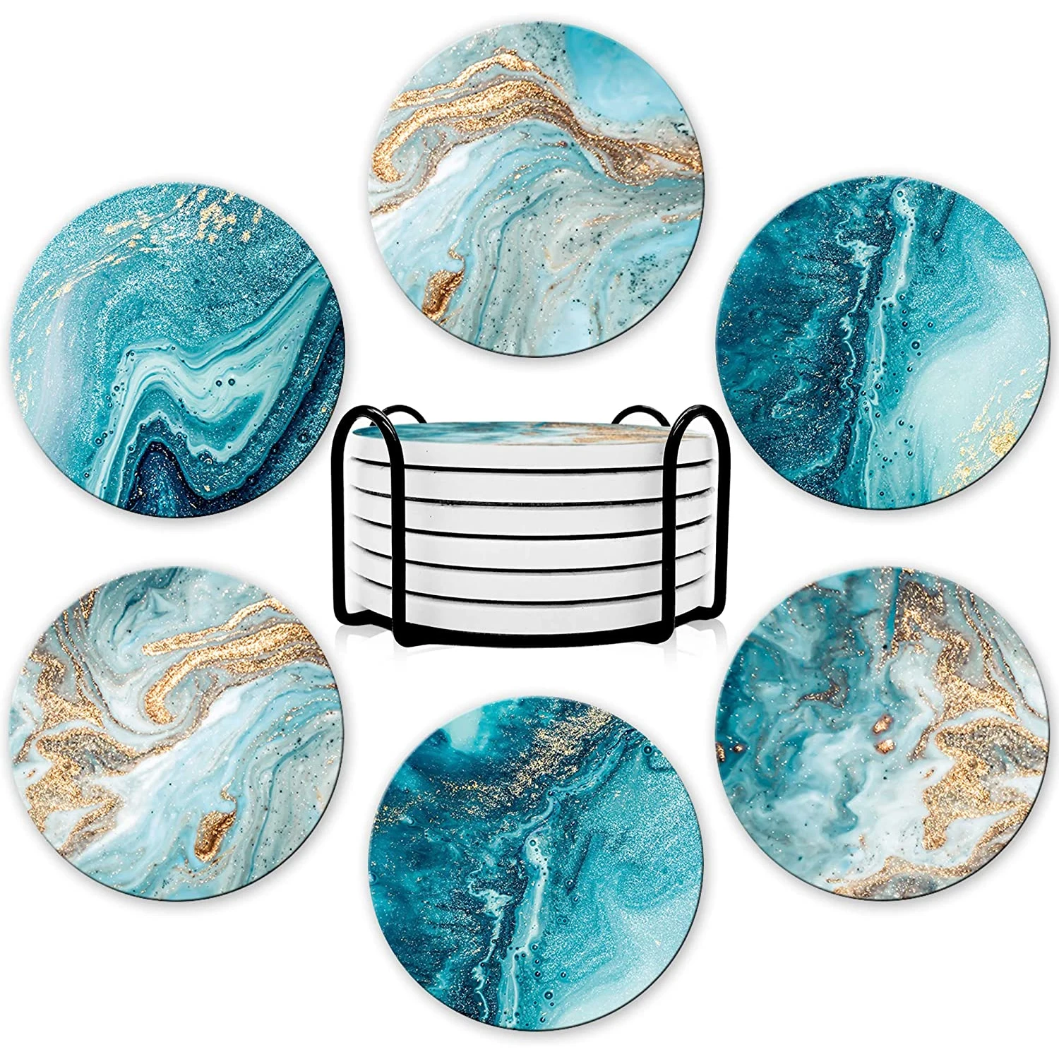 6Pcs Beverage Coaster Set with - đánh giá và giá Marble Coaster Set