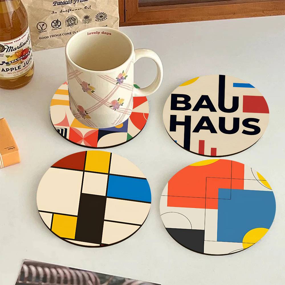 Abstract Bauhaus Round Wooden  - đánh giá và giá Marble Coaster Set