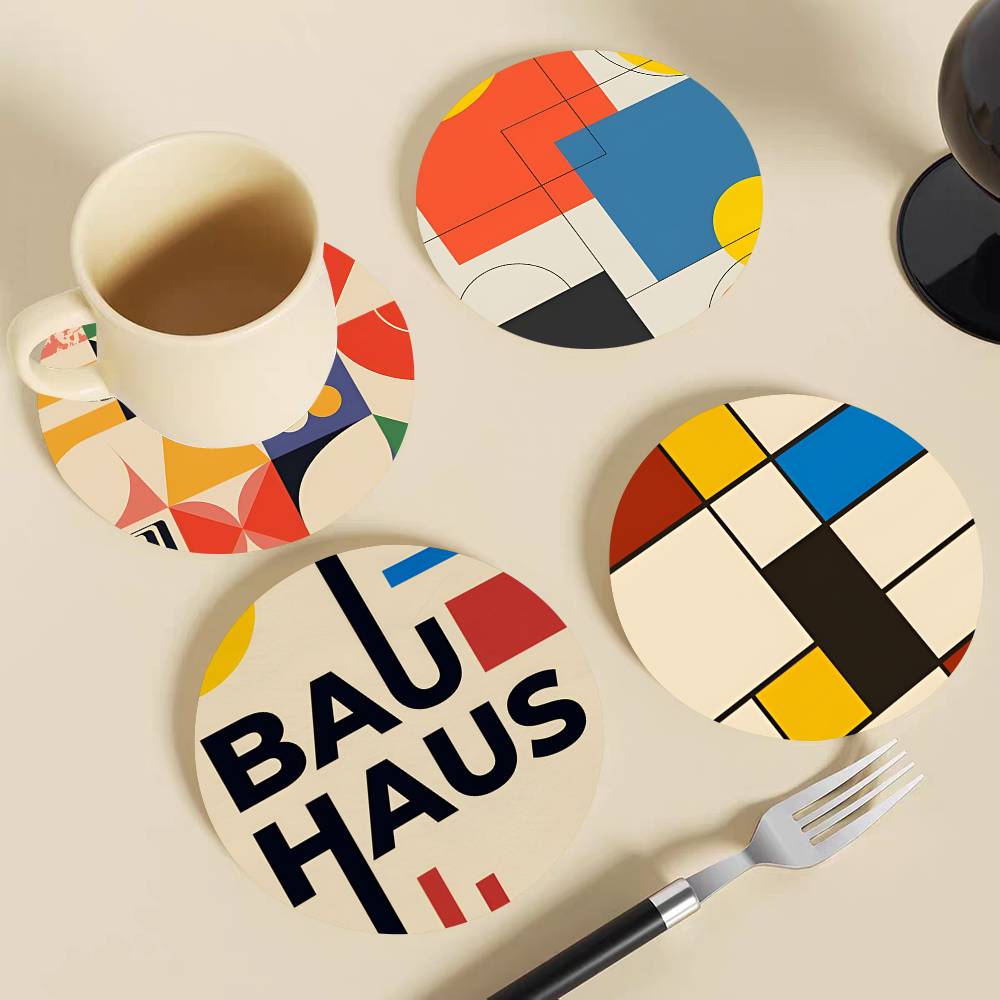 Abstract Bauhaus Round Wooden  - đánh giá và giá Marble Coaster Set