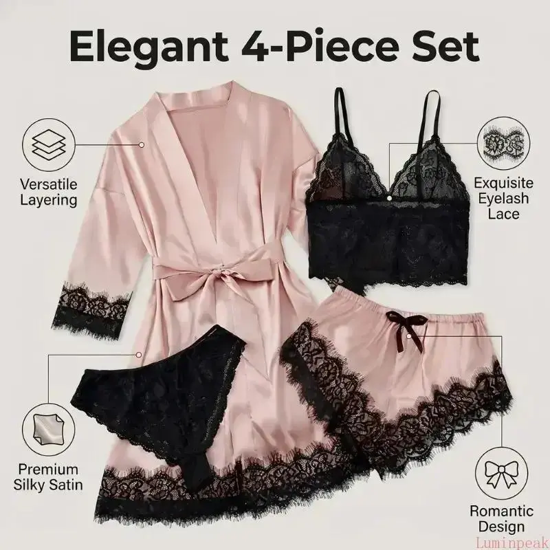 Women's 4-Piece Satin Pajama S - đánh giá và giá Luxury Gift Set